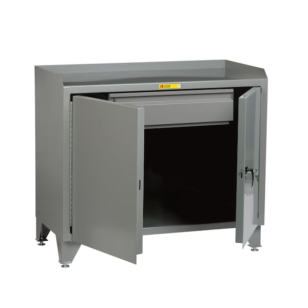 Counter Height Bench Cabinet, 36"W, Solid Doors, Steel Top